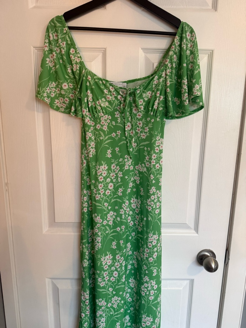 ASOS Green Floral Midi Dress with Puff Sleeves